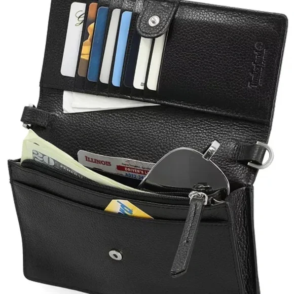 Timberland Women's RFID Leather Crossbody Bag Wallet Purse black, new - Picture 2 of 8